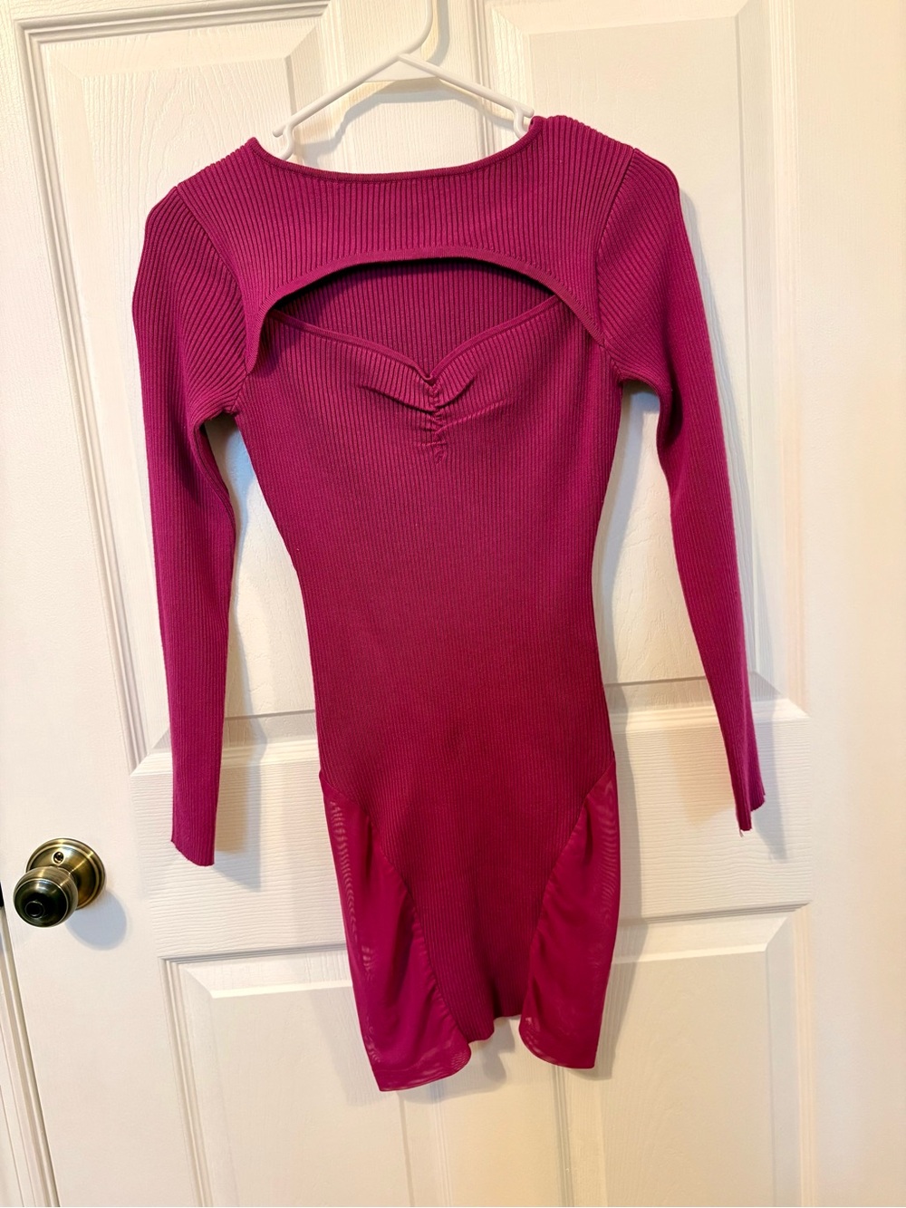 Almost Famous Magenta Off-Shoulder Ribbed Cutout Sweater Dress